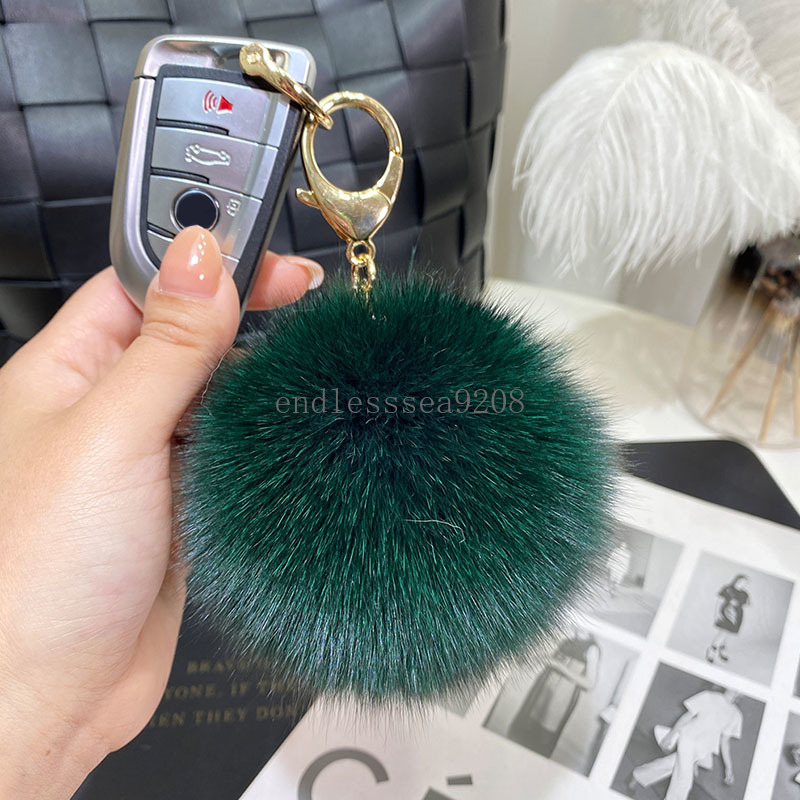 9cm räv päls boll hänge nyckelring mjuk fluffig äkta päls pompom keyring nyckelkedjor för kvinnor väska hängdekor prydnad smycken gåvor