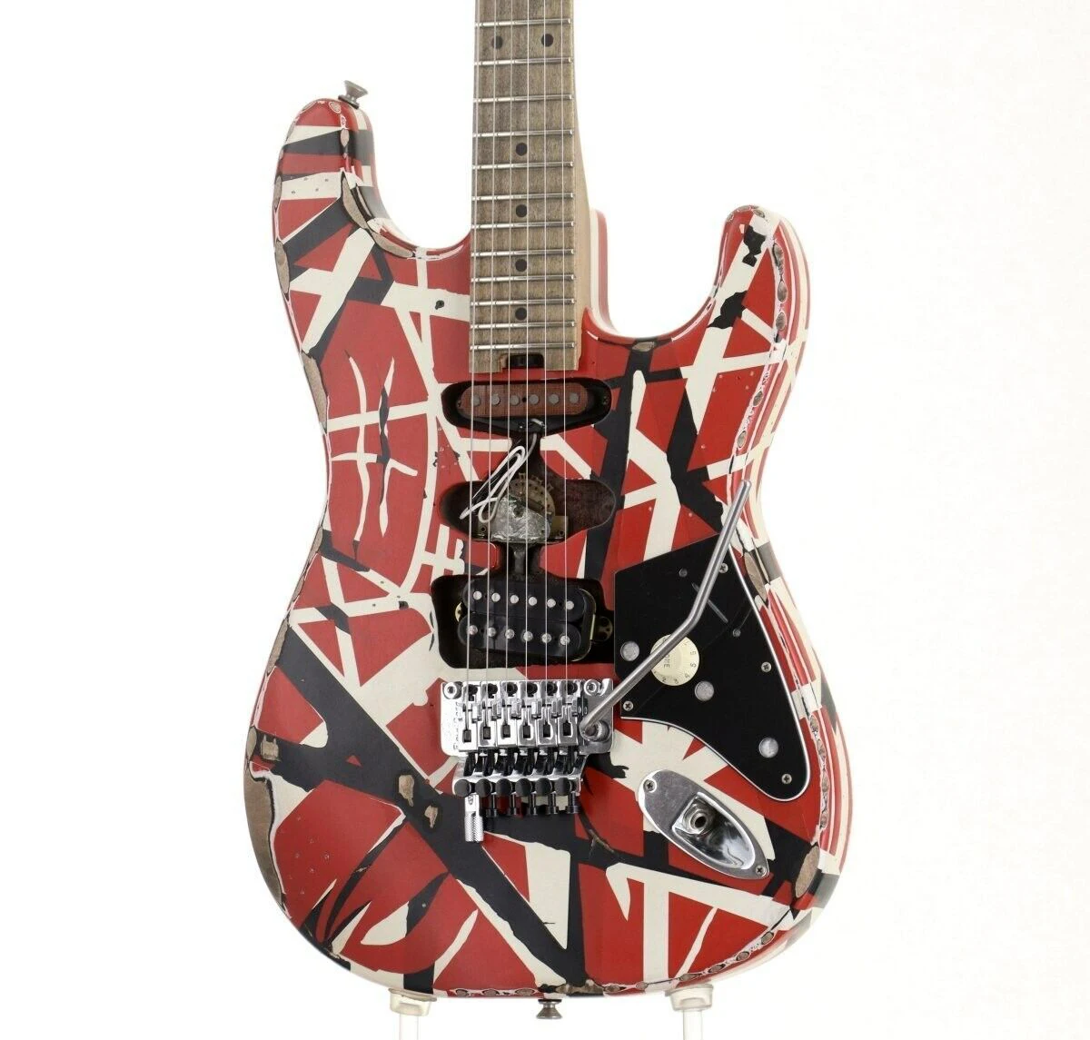 EV H Serie rayas Frankie Red Black White Relic Guitarra eléctrica # 6520