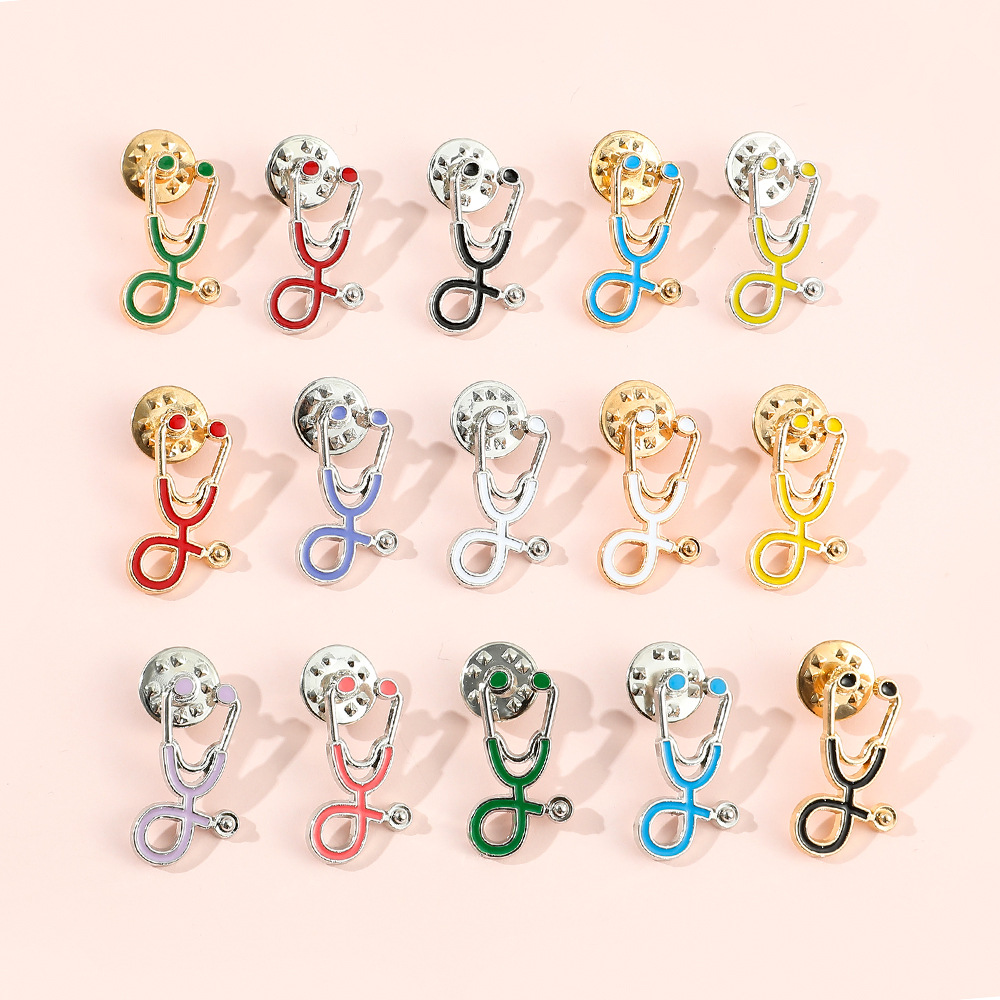 Medical Care Stethoscope Brooches Alloy Dripping Oil Clothing Bags Pins Jewelry Accessories In Bulk