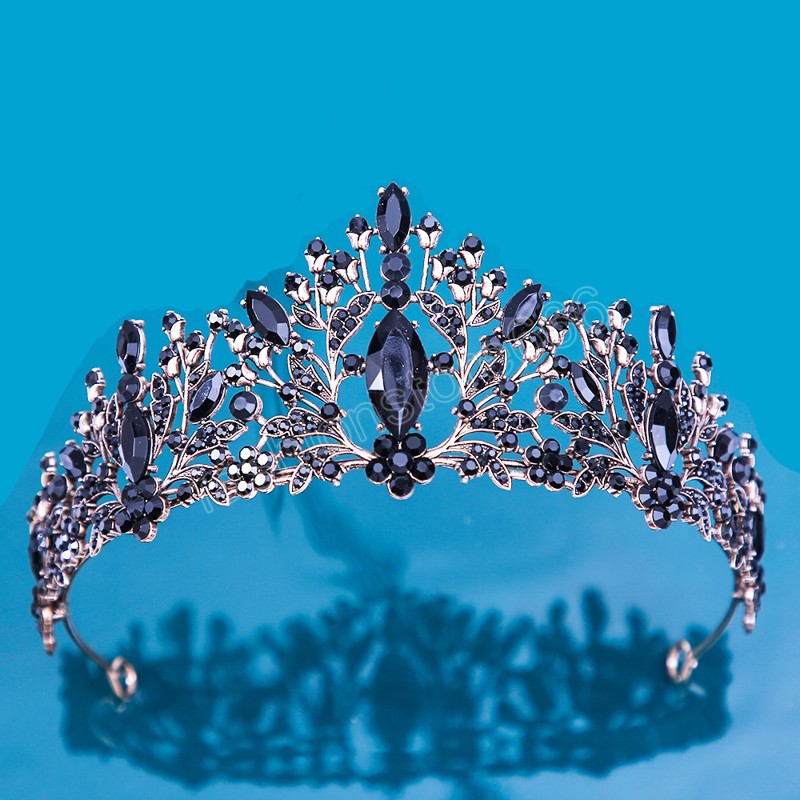 Vintage Black Sky Blue Crystal Tiara Crown For Women Wedding Party Bridal Bride Rhinestone Crown Hair Accessories