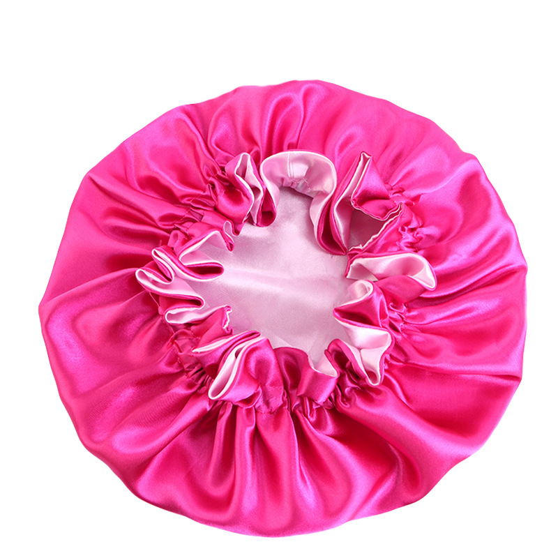 Solid Color Double-layer Satin Sleep Hat For Women Lady Elastic Soft Night Caps Round Bonnet Hair Care Fashion Accessories