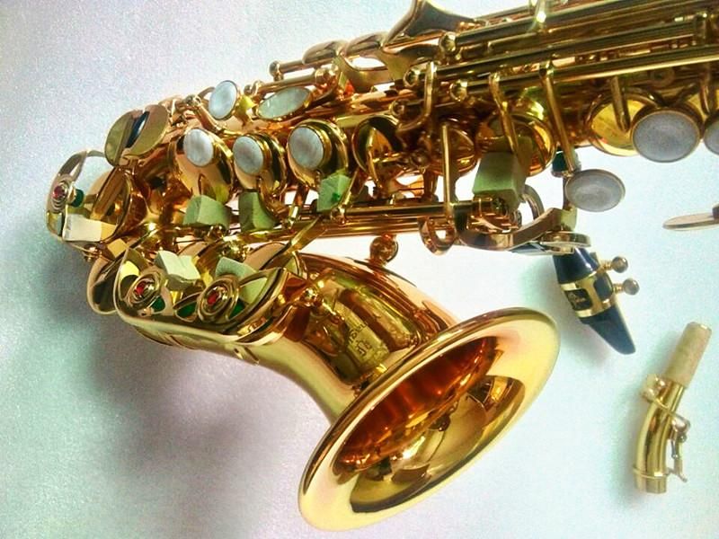 Novo saxofone soprano curvo dourado S-991 instrumento de jogo profissional sax soprano com acessórios de capa