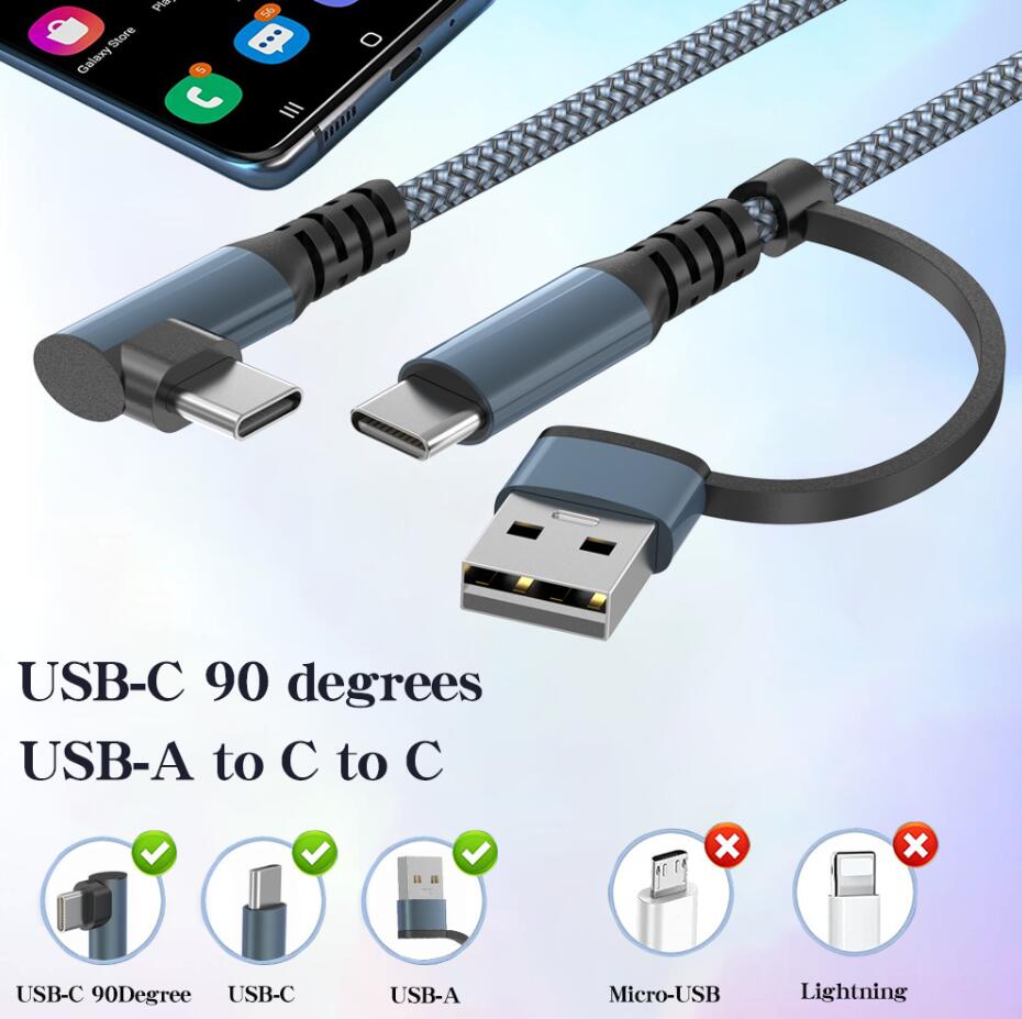 Câble coudé à 90 degrés 5A PD 60W USB C A vers USB type-c pour Huawei Samsung Xiaomi ligne de données de téléphone à Charge rapide