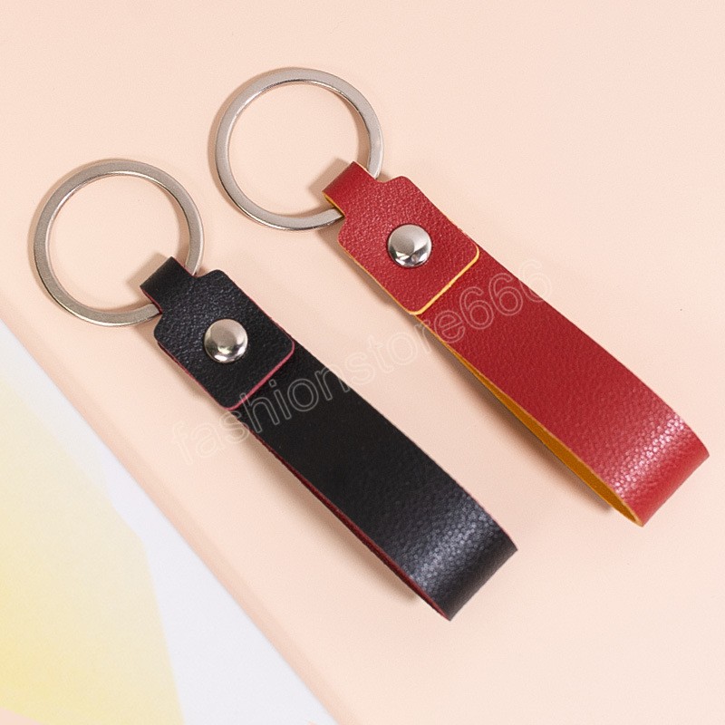 Double-sided PU Leather Key Ring Men's and Women's Simple Pink Car Keyring Metal Key Ring Business Party Wedding Gift