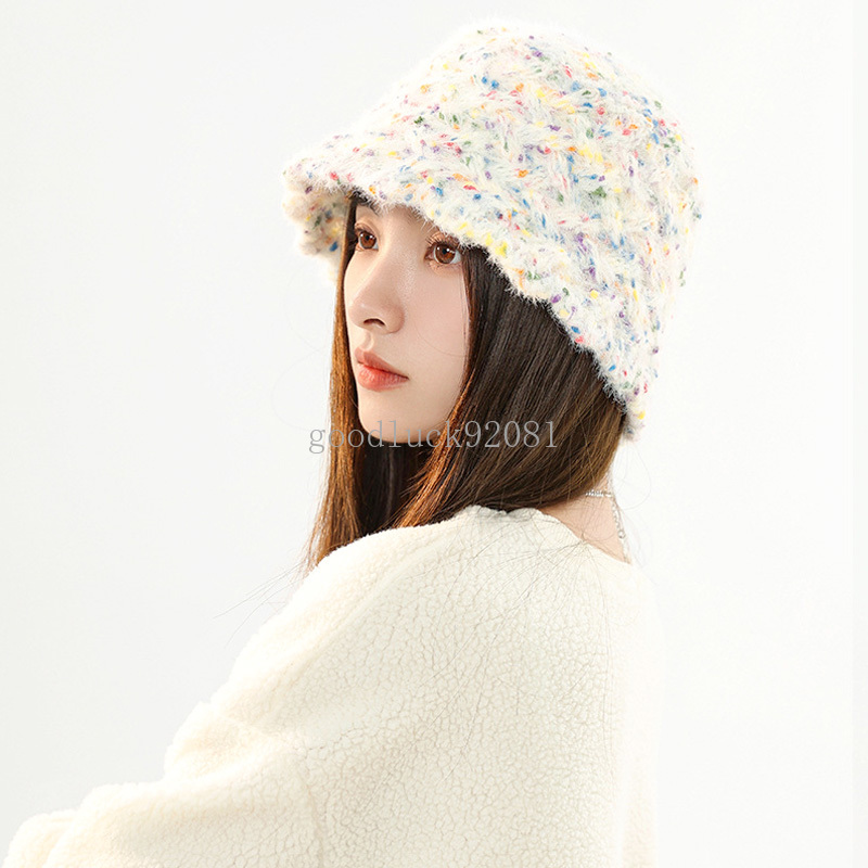 Gorros de pescador cálidos para mujer, gorro de pescador tejido de arco iris a la moda, gorro de lavabo informal a prueba de viento para exteriores, otoño e invierno