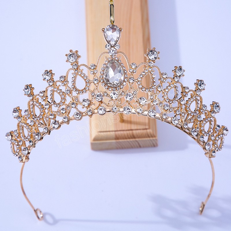 Gold Silver Color Metal Crystal Tiara Crown Party Gift Princess Rhinestone Bridal Crown Hair Accessories