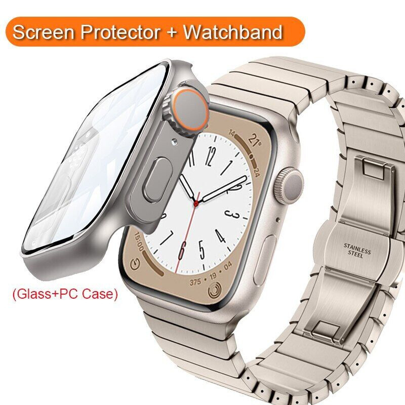 Modification Kit Tempered Glass PC Case Band Strap for Apple Watch Series 8 7 6 5 4 SE Seconds Change to Apple Watch Ultra Full Protect Armor Cover 45mm 44mm