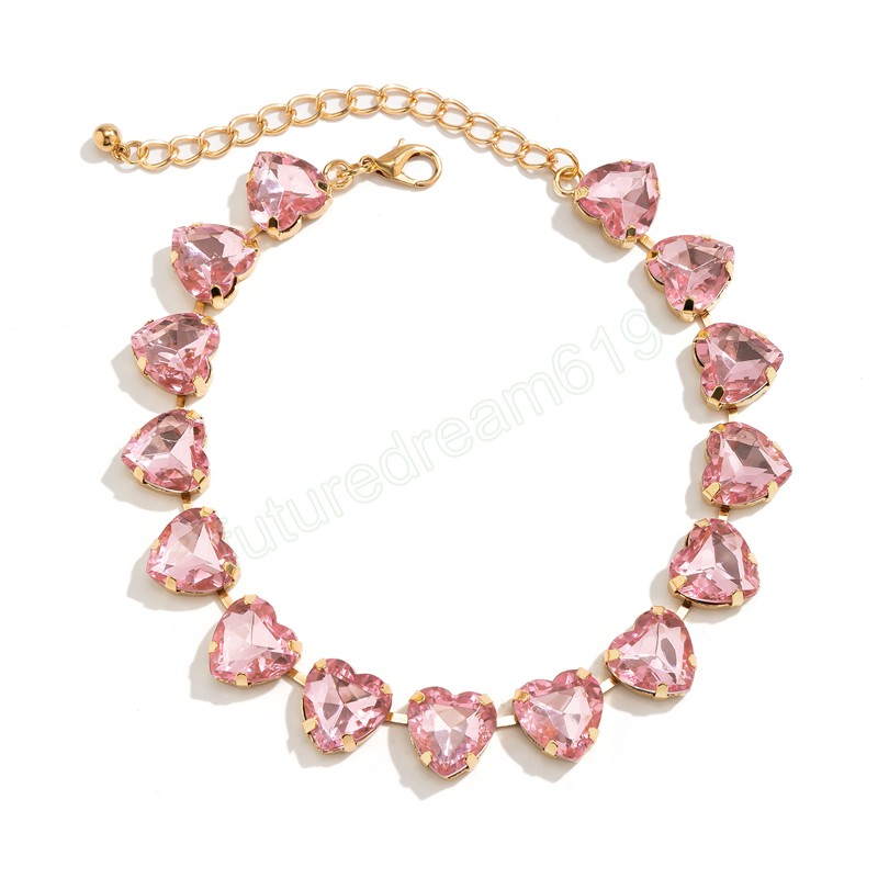 Pink Heart Crystal Short Choker Necklace for Women Trendy Wedding Collar on Neck Accessories 2023 Fashion Jewelry Female Gifts