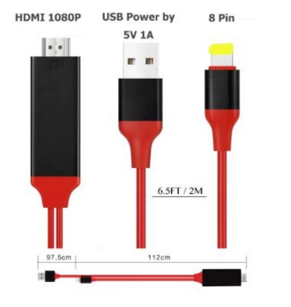 Lightning to HDMI Кабель HDTV TV Digital AV Adapter 2M USB HDMI 1080p Кабель смарт -преобразователя для Apple TV iPhone HD плагиппплей