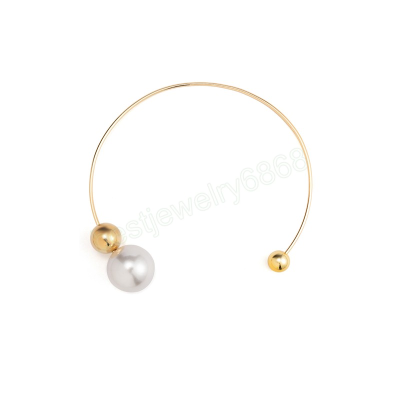 Fashion Imitation Pearl Choker för kvinnor Elegant Gold Silver Color Metal Choker Statement Chain Halsband Nya smycken