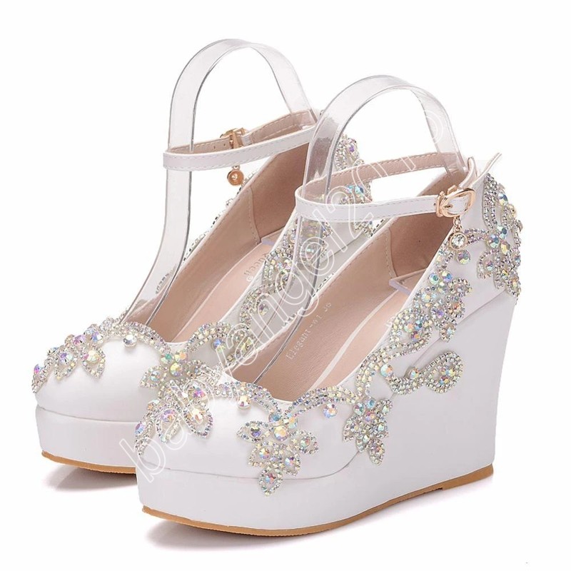 Chaussures de mariage en strass Bride Wedges Clear Christmas Day Evening Party 10cm High Heels