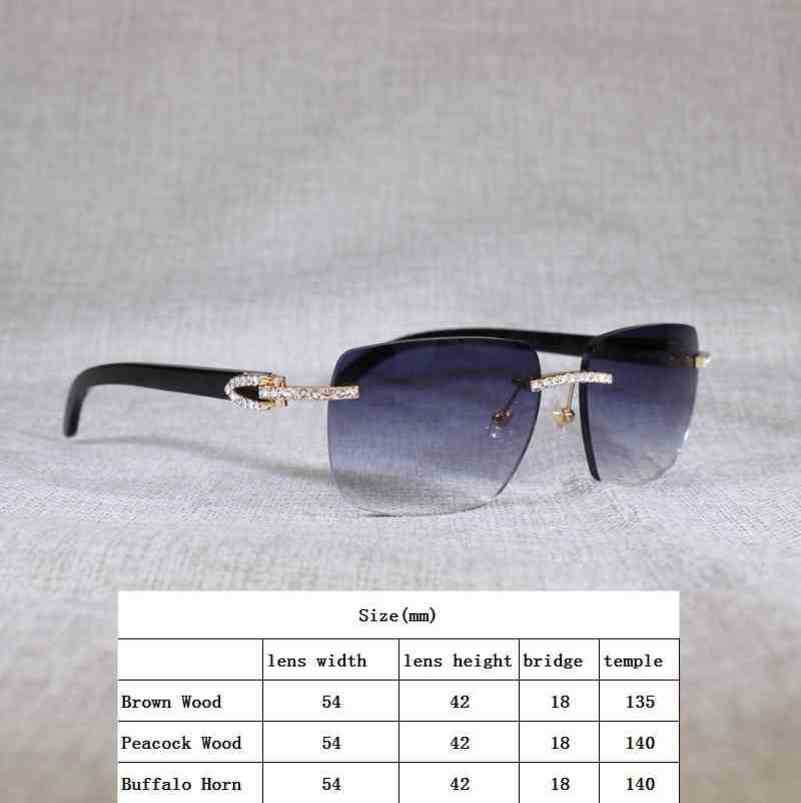 20% rabatt för lyxdesigners Rhinestone Peacock Wood Rimless Men Natural Buffalo Horn Oversize Square Retro Shades Oculos Eyewear For Club High Quality