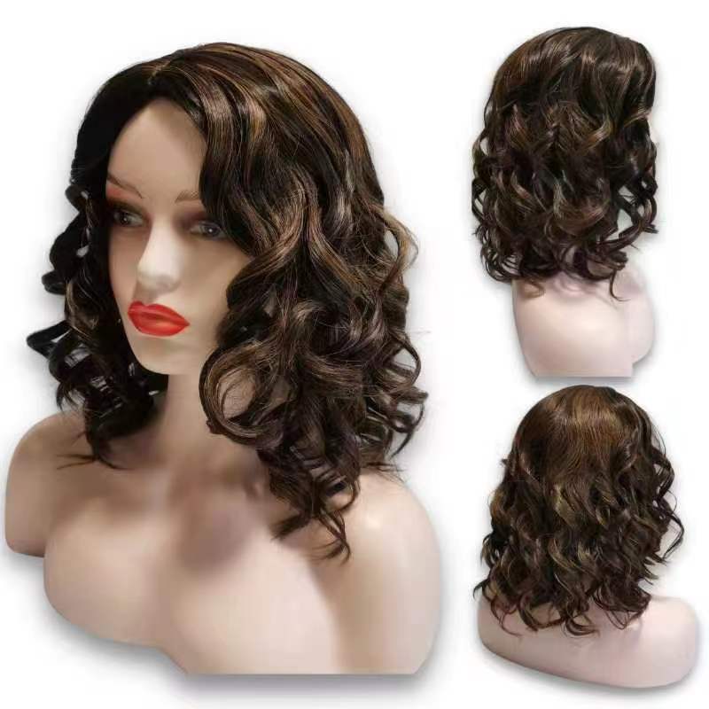 Frauen lockiges Haar wie menschliches Haar Perücken für Frauen 16 Zoll tief brauner Glam Curl Spanische Welle Welle Tiefbraune Perücken Nature Surfenwellen -Synthetiic Faser