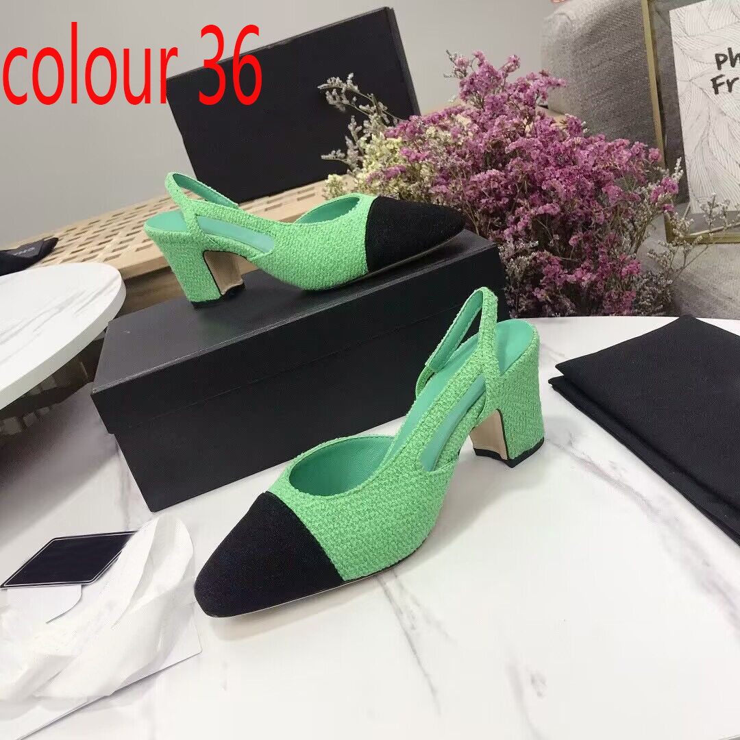Summer Beach Sandals designer shoes Casual shoe fashion Genuine leather sole Belt buckle Thick heel Heels Baotou lady Work Women Dress SHoes Large size 34-42 With box