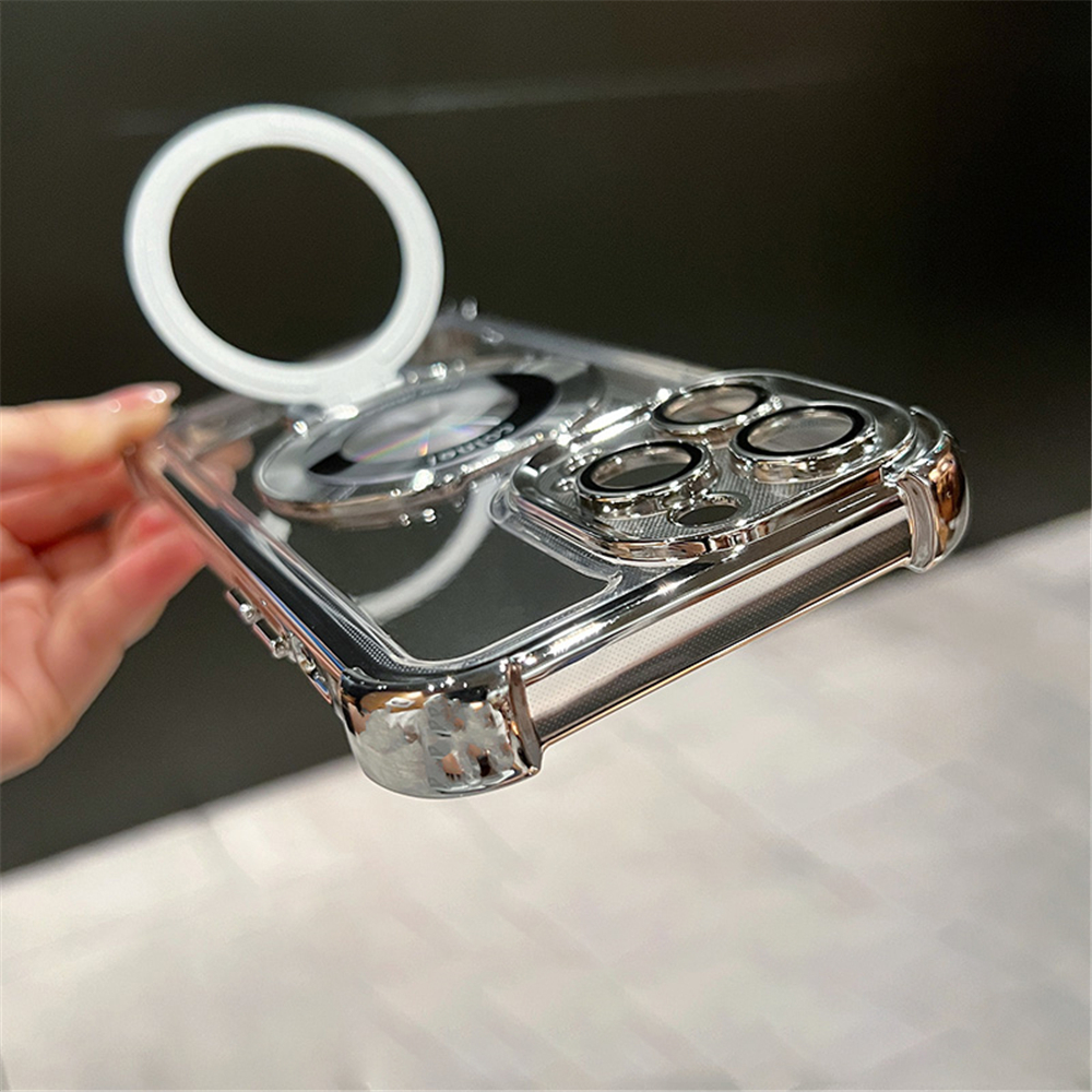 Staffa magnetica antiurto con placcatura di lusso custodia trasparente iPhone 15 11 12 13 14 Pro Max Plus con copertura del supporto