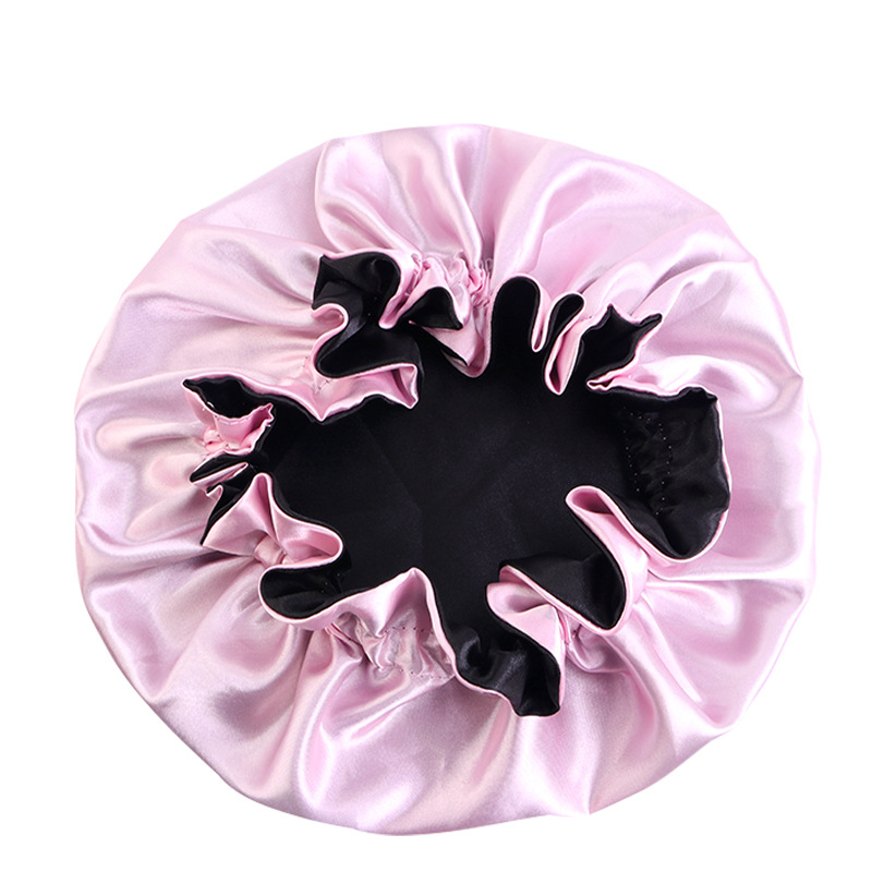 Solid Color Double-layer Satin Sleep Hat For Women Lady Elastic Soft Night Caps Round Bonnet Hair Care Fashion Accessories