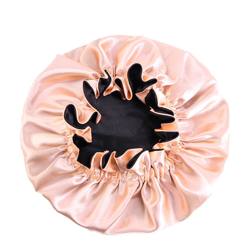 Solid Color Double-layer Satin Sleep Hat For Women Lady Elastic Soft Night Caps Round Bonnet Hair Care Fashion Accessories