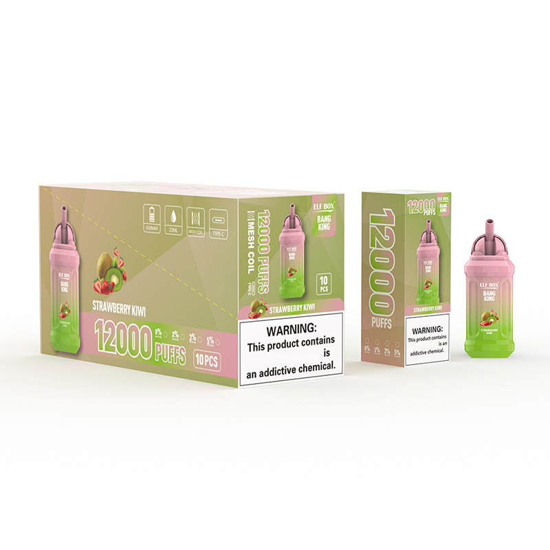 Bang King Puff 12000 12K Puffs E-Zigaretten-Kit Elf Box Einweg-Vape-Stift, Netzspule, wiederaufladbar, 600-mAh-Batterie, Vapers 0%, 2%, 3%, 5%, 10 Farben, Verdampfer, 23 ml Fassungsvermögen