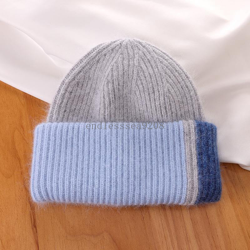 Yeni örme tavşan kürk şapkası kadınlar için kış yumuşak kalın sıcak kabarık beanies kapaklar kadın moda yama kafesi şapkalar şapkalar