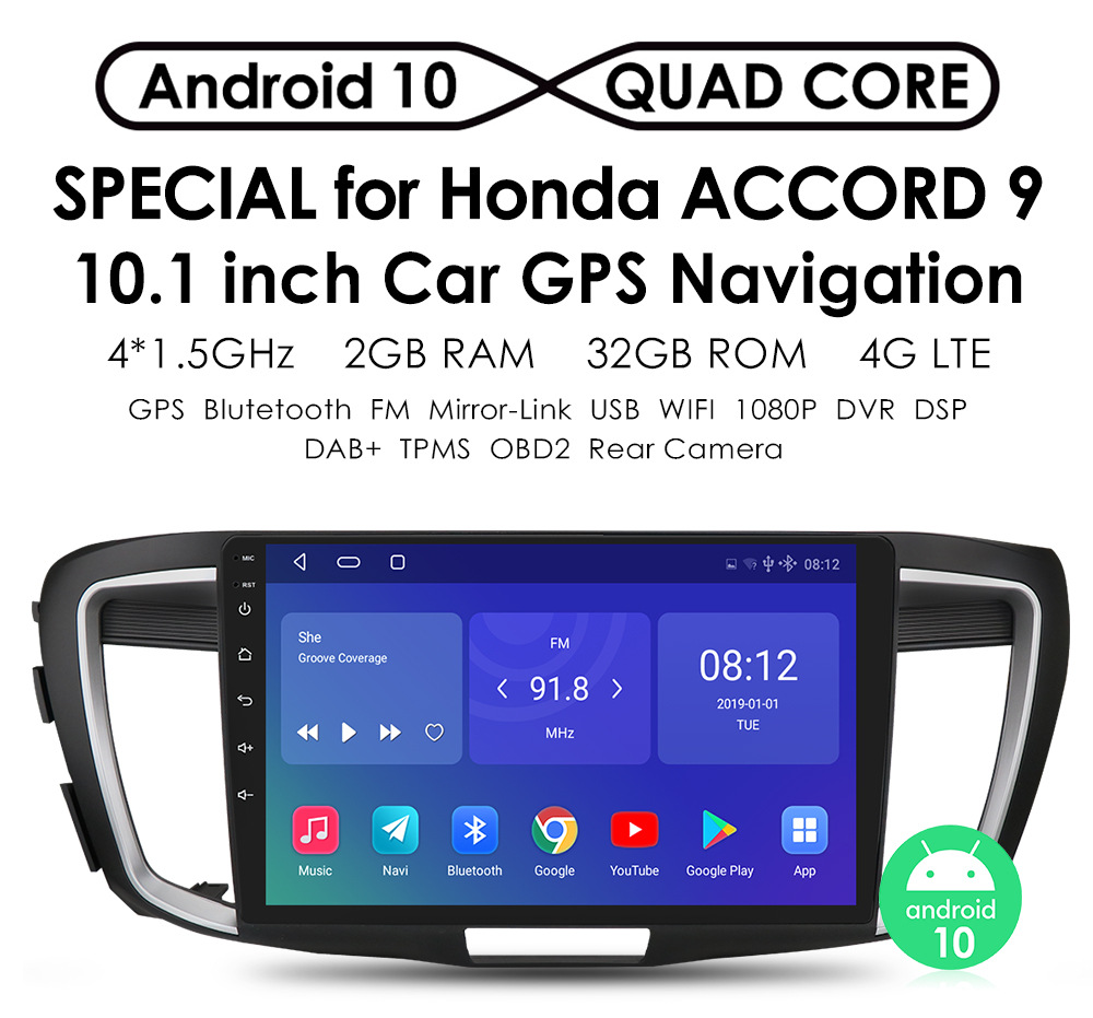 Honda Accord의 Android 자동차 비디오 라디오 플레이어 Carplay 4G Bluetooth Wi-Fi와 함께 GPS 탐색 헤드 장치