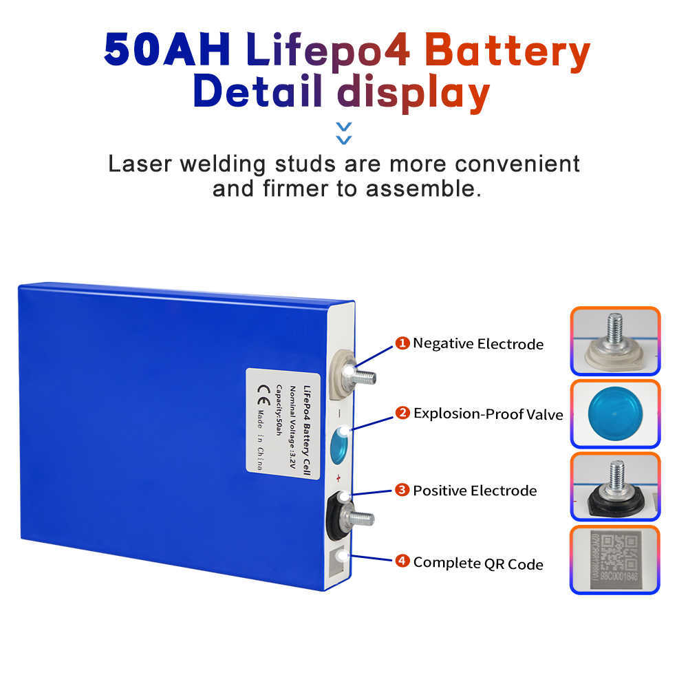 50AH LIFEPO4 Batteri 12V 24V 48V Litiumjärnfosfat 3.2V Djup Cykel Solbatteri DIY -celler för RV -campare som jaktar golfvagnar