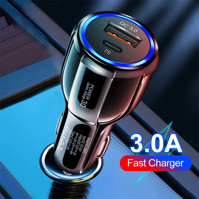 18w Carregador de carro de carregamento rápido rápido PD USB-C QC3.0 Adaptadores de energia automática Tipo C para iPad iPhone 14 Pro Max Samsung LG Universal Chargers