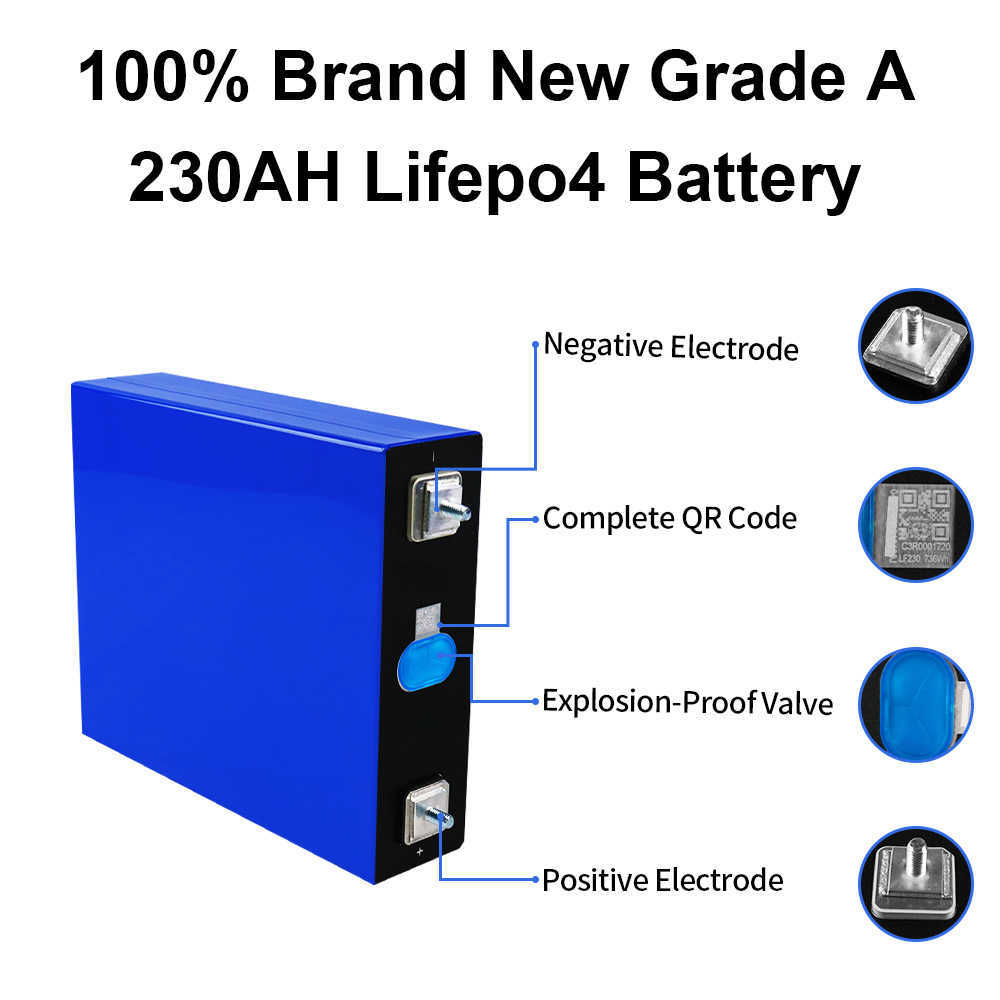 3.2V 230AH Lifepo4 Battery High Capacity Grade A Lithium Iron Phosphate DIY Cell 12V 24V 36V For Off Grid RV Golf Cart Battery