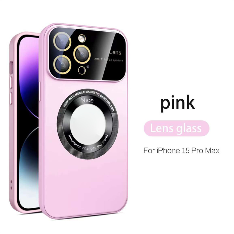 For MagSafe Magnetic Phone Case With Large Window Glass Camera Lens Film And Logo Hole For Iphone 15 Pro Max 14 13 12 11 Wireless Charging Cover PC Hard Shell Shockproof