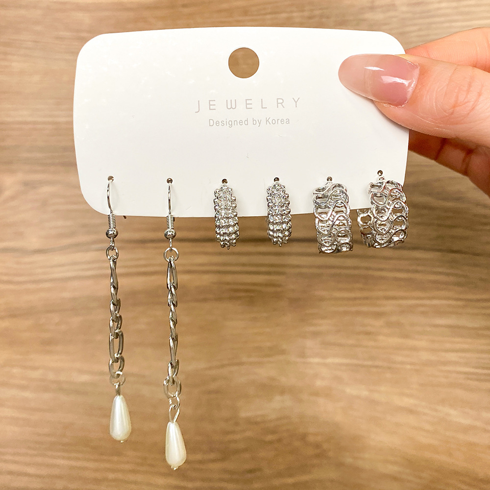Frauen-Ohrring-Set, geometrische Perle, Liebe, vierblättriges Kleeblatt, Tropfen-Öl-Nieten, Modeschmuck