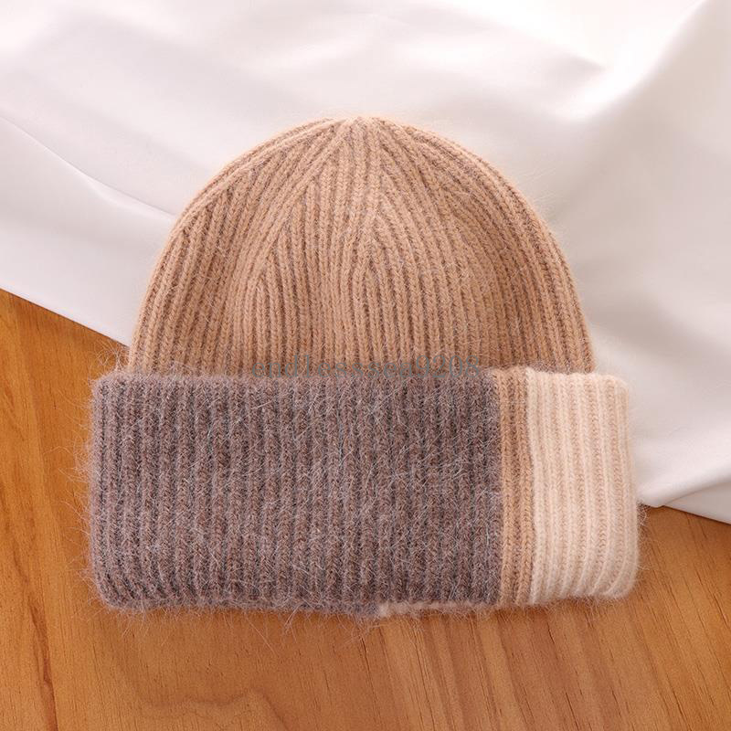 Yeni örme tavşan kürk şapkası kadınlar için kış yumuşak kalın sıcak kabarık beanies kapaklar kadın moda yama kafesi şapkalar şapkalar