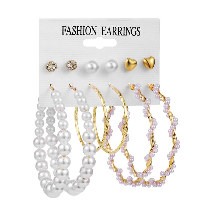 Geometrische kristallen hart hoepel oorbellen set parel Stud Earring voor vrouwen Boheemse mode-sieraden cadeau