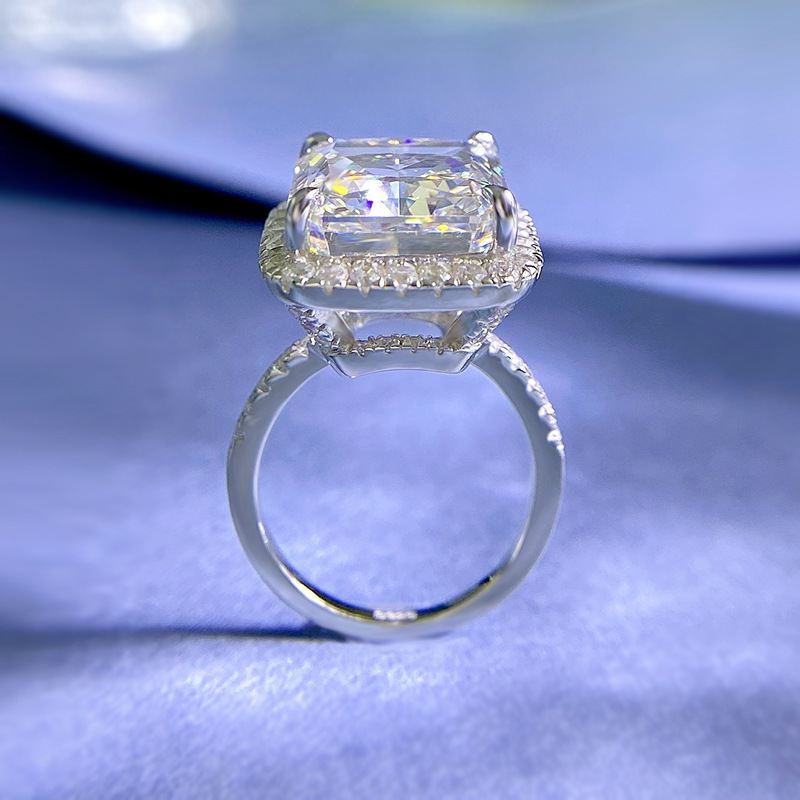 خاتم الماس الإشعاعي المتأخر 8ct moissanite 100 ٪ حقيقي 925 جنيه إسترليني الفضة الحفلات حلقات الزفاف للنساء مجوهرات المشاركة الرجال
