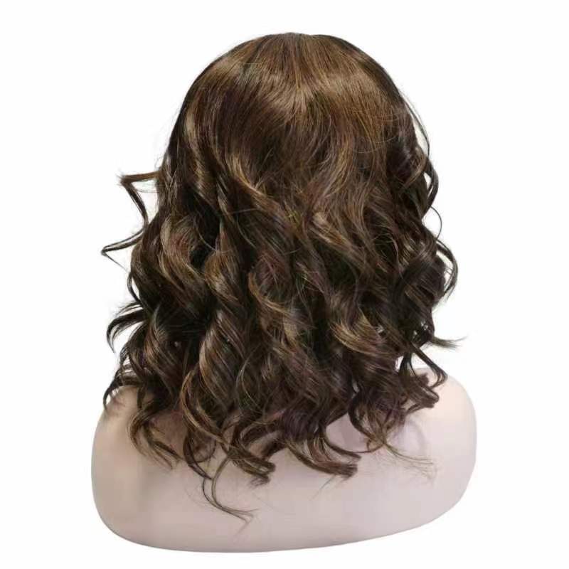 Perruques synthétiques Perruque à cheveux humains pour les femmes 16 pouces de profondeur brun glam boucle de vague espagnole grâce aux perruques brunes profondes