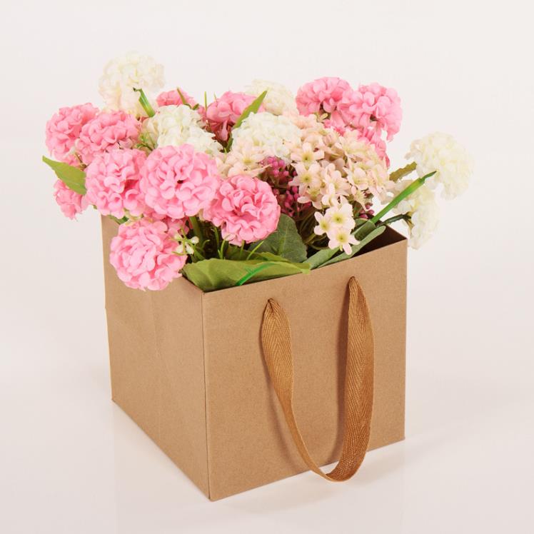 Brown Kraft Flowers Paper Packing Påsar Square Paper Bag med handtagsblommor Packing Bag SN5199