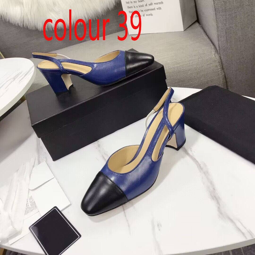 Summer Beach Sandals designer shoes Casual shoe fashion Genuine leather sole Belt buckle Thick heel Heels Baotou lady Work Women Dress SHoes Large size 34-42 With box