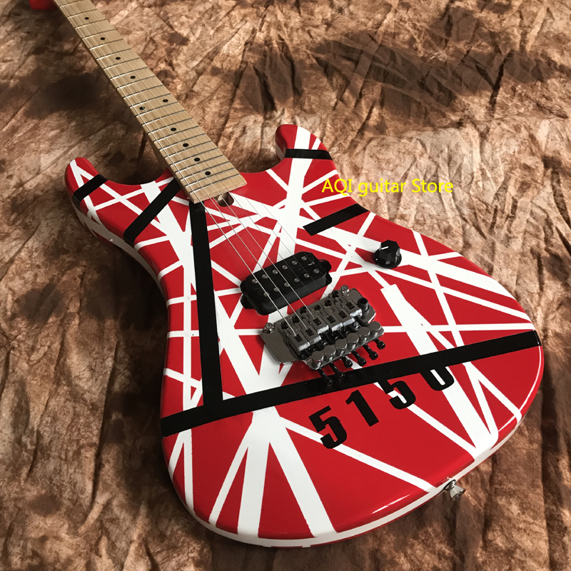 Eddie Van Halen 5150 Kırmızı Elektrik Gitar/Beyaz Siyah Şerit/Floyd Rose Tremolo Köprüsü/Ücretsiz Kargo