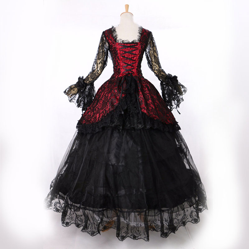 Hot Sale 2023 Black Long Sleeves Lace Gothic Victorian Banquet Dress 18th Century schwarz Marie Antoinette Dress For Women