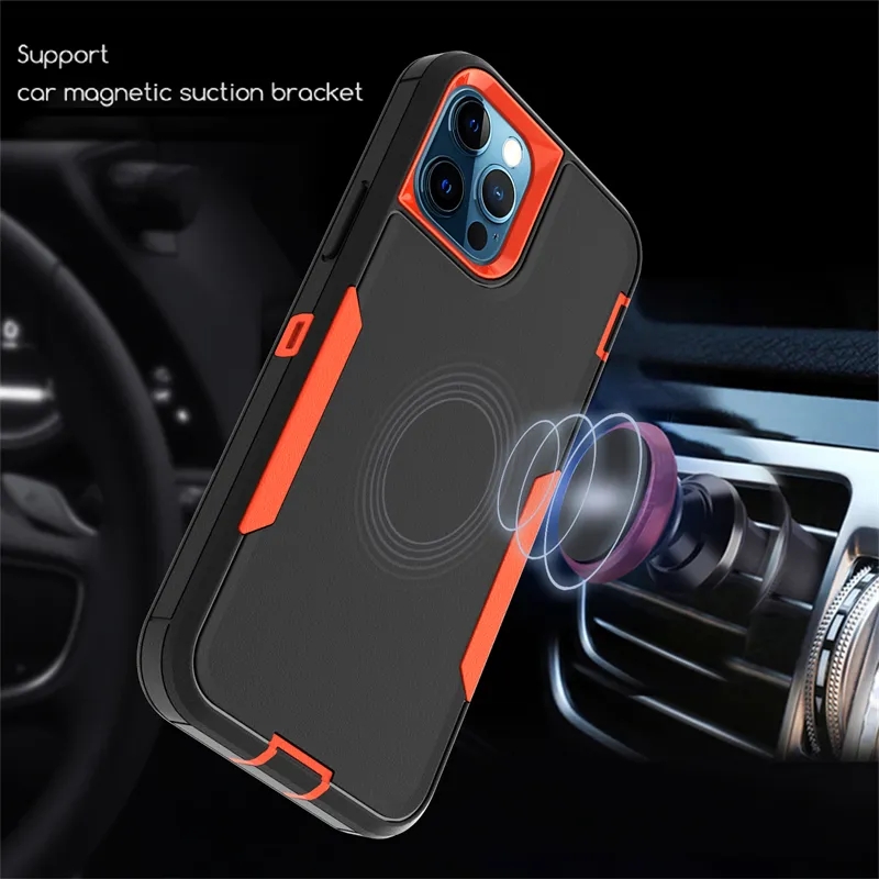 Heavy Magnetic Shockproof Phone Cases For iPhone 15 14 13 12 11 Pro Max Plus Xr Xs Samsung Galaxy S24 S23 Ultra A13 A32 A72 A52 2 In 1 Armor Anti-Scratch Protective Cover
