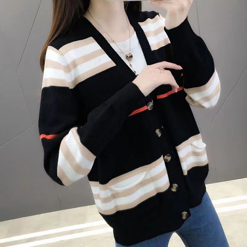 Sweaters Knitwear women's cardigan jacket V-neck striped sexy loose all-match women's long-sleeved sweater Blouse Sweatshirts Coats