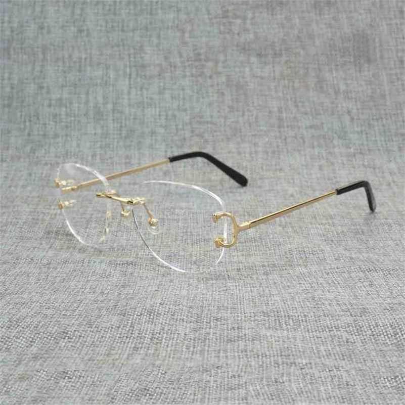 2024 designers Top Designers Vintage Rimless Square Clear Glasses Men Oval Wire Eyeglasses Optical Metal Frame Oversize Eyewear Women Reading OculosKajia