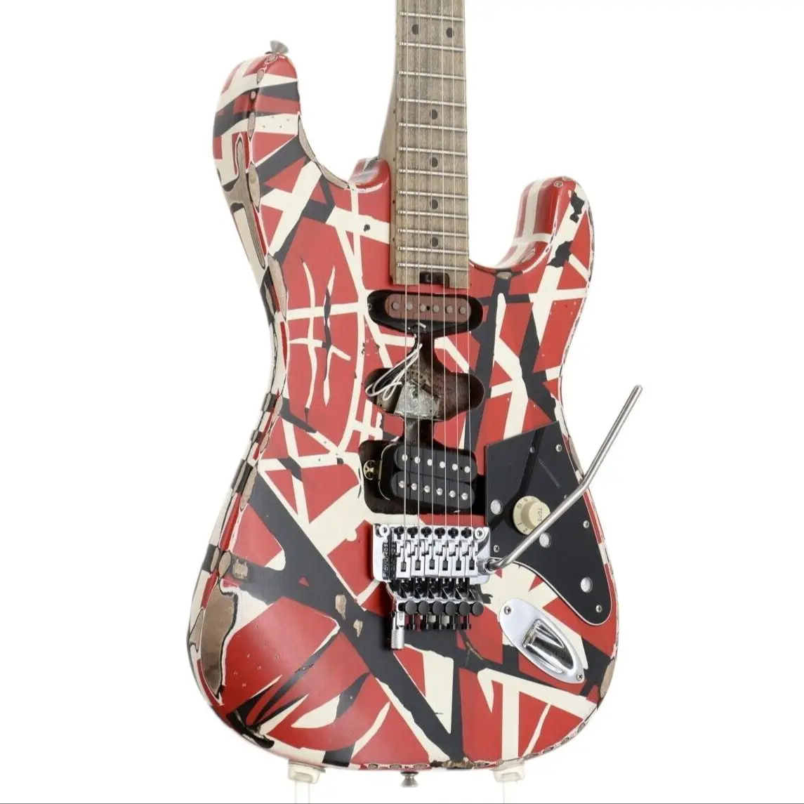 ev h سلسلة مخططة Frankie Red Black White Relic Electric Guitar #0987