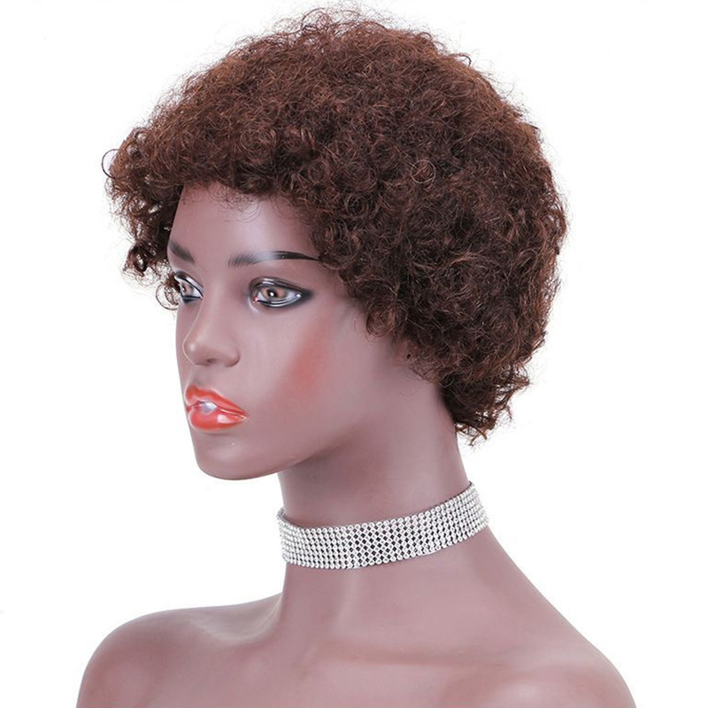 Short Colorful Human Hair Capless Machine Made Wigs Glueless None Lace Afro Curly Wig