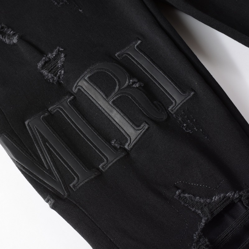 American Fashion amiryes trou patch braguette droite élastique noir slim jean
