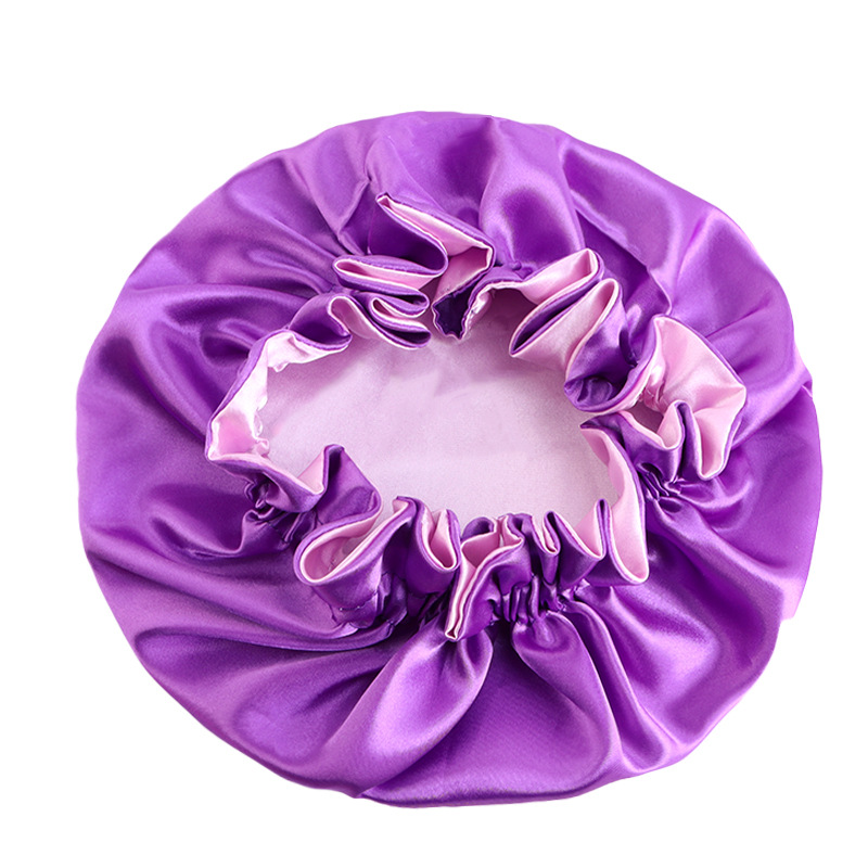 Couleur de couleur un chapeau de sommeil en satin à double couche pour femmes Capes de nuit douce élastique