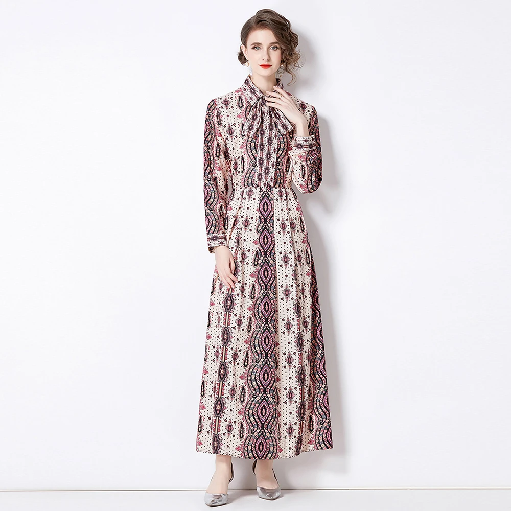 Basic Casual Dresses Autumn Runway Long Sleeve Maxi Dresses for Women Elegant Vintage Vestidos Largos De Mujer Casual Holiday Robes Longues 2024