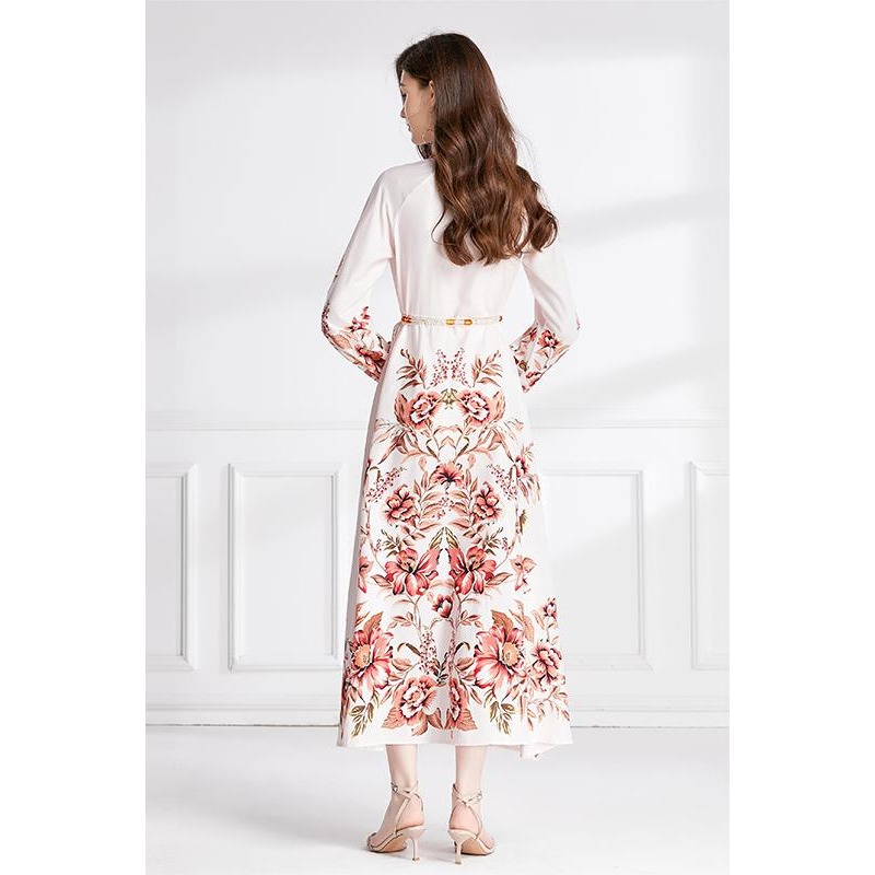 Beige Paisley Floral Maxi Dress Woman Designer Stand Stand Stoy Kllar Some-Creasted Up wakacyjny impreza długa sukienki szlafrok 2023