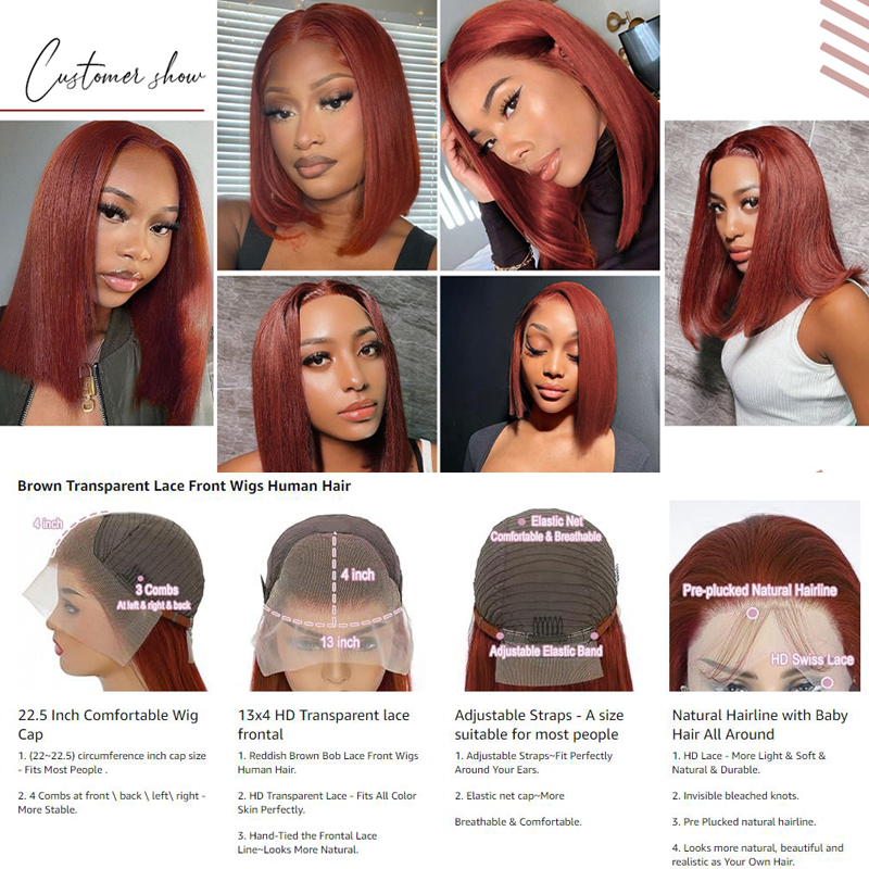 99J Borgonha Bob Lace Front Wigs Cabelo Humano Pré Arrancado com Cabelo de Bebê 13x4 Curto Bob Vinho Vermelho Peruca Colorida Sem Cola Perucas Frontais de Renda Transparente para Mulheres 150% Densidade