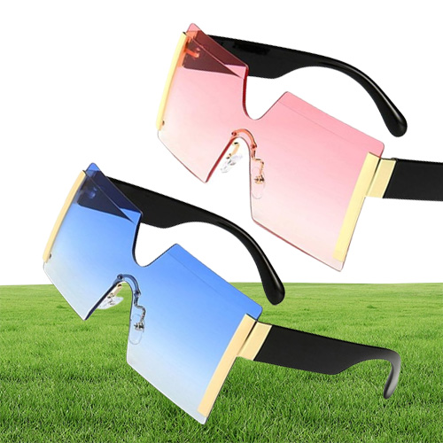 Lunettes de soleil Fashion surdimensionnée carrée sans bord sans monture de marque de marque plate plate grandes verres de soleil féminin