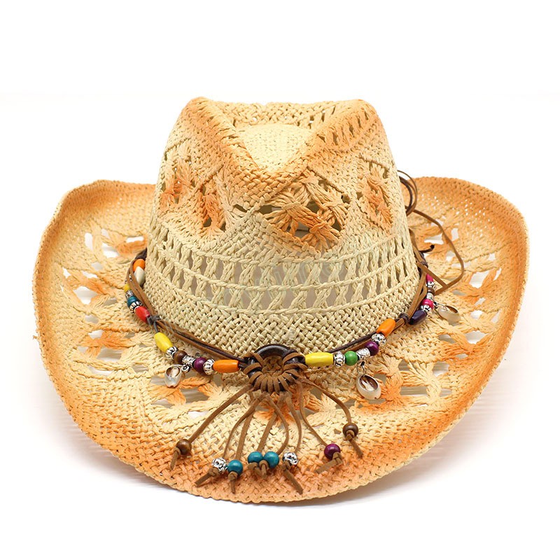 Bohemian Western Cowboy Hat For Women Men 100% Natural Paper Handmade Straw Sun Caps Summer Beach Lifeguard Hats