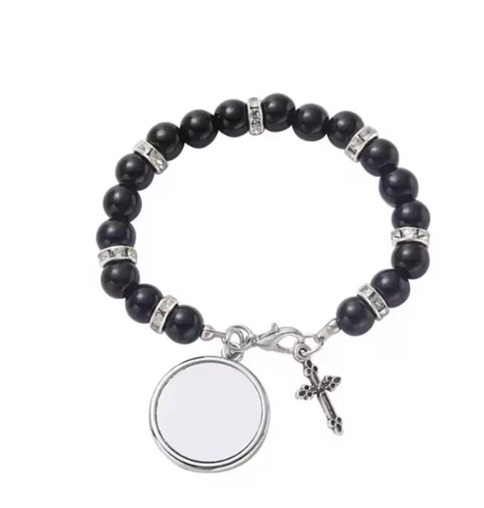 Crafts Gifts Metal Pendants Sublimation bracelet Heat Transfer Pendant Rosary bead bracelet Cross Jesus